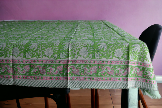 Indian Hand Block Traditional Printed Tablecloth Handmade Cotton Floral 6 Seater Tabletop Decorative for Dinning Table 60 * 90 Inches with Nepkins