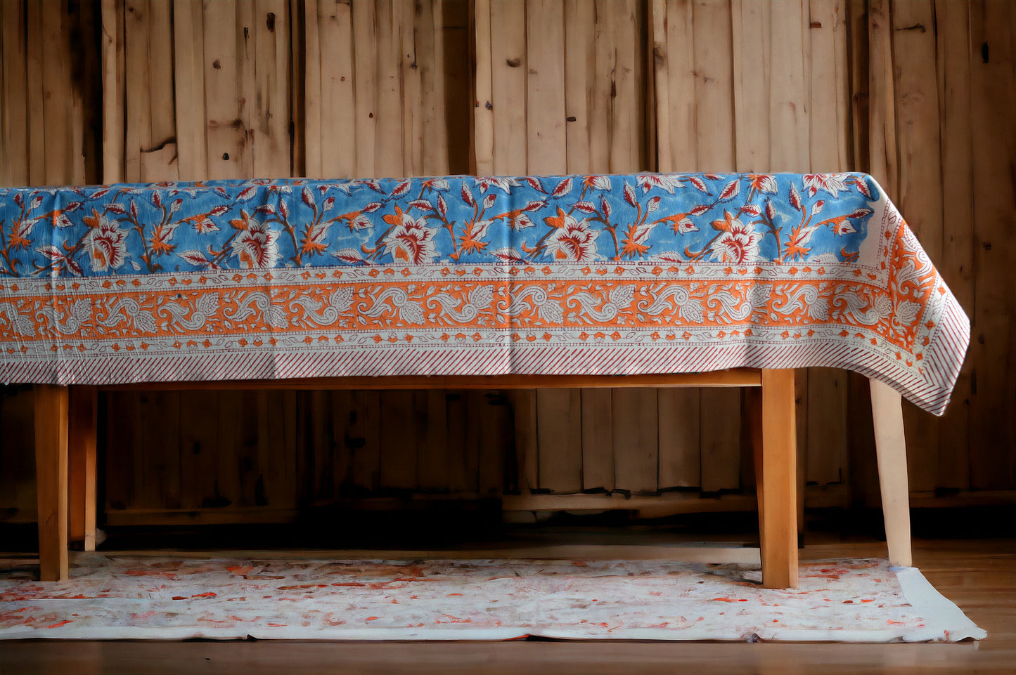 Indian Hand Block Traditional Printed Tablecloth Handmade Cotton Floral 6 Seater Tabletop Decorative for Dinning Table 60 * 90 Inches with Nepkins
