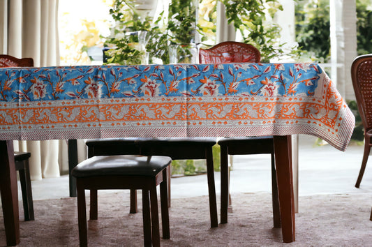 Indian Hand Block Traditional Printed Tablecloth Handmade Cotton Floral 6 Seater Tabletop Decorative for Dinning Table 60 * 90 Inches with Nepkins