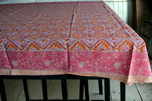 Indian Hand Block Traditional Printed Tablecloth Handmade Cotton Floral 6 Seater Tabletop Decorative for Dinning Table 60 * 90 Inches with Nepkins