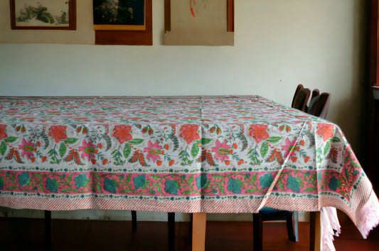 Indian Hand Block Traditional Printed Tablecloth Handmade Cotton Floral 6 Seater Tabletop Decorative for Dinning Table 60 * 90 Inches with Nepkins