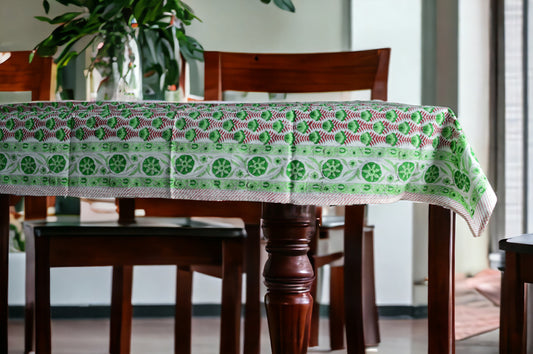 Indian Hand Block Traditional Printed Tablecloth Handmade Cotton Floral 6 Seater Tabletop Decorative for Dinning Table 60 * 90 Inches with Nepkins