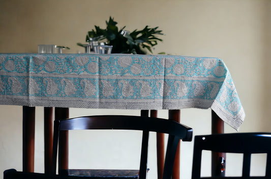 Indian Hand Block Traditional Printed Tablecloth Handmade Cotton Floral 6 Seater Tabletop Decorative for Dinning Table 60 * 90 Inches with Nepkins