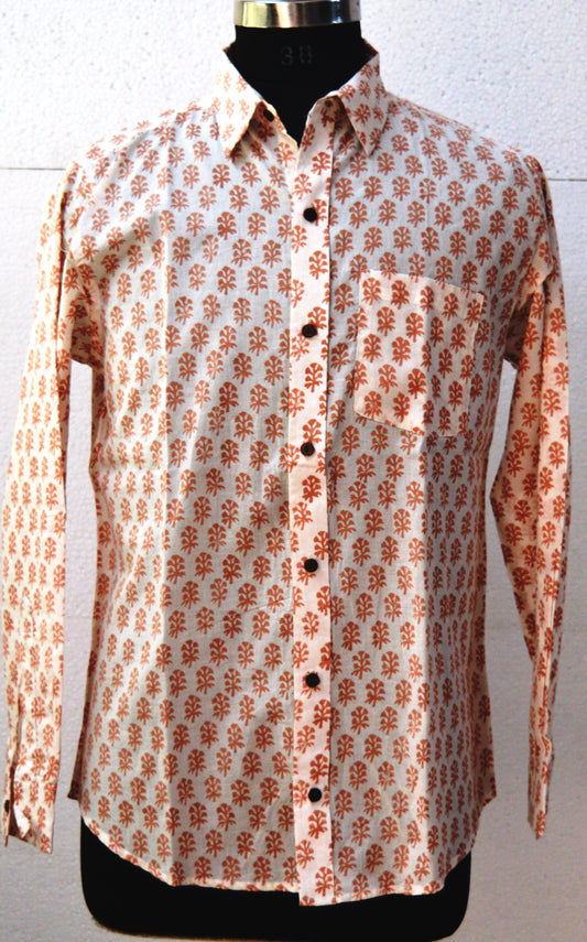 Men's Cotton Shirt Slim Fit Full Sleeves Traditional Block Printed Button Down Skin Friendly Cotton fabric Shirt