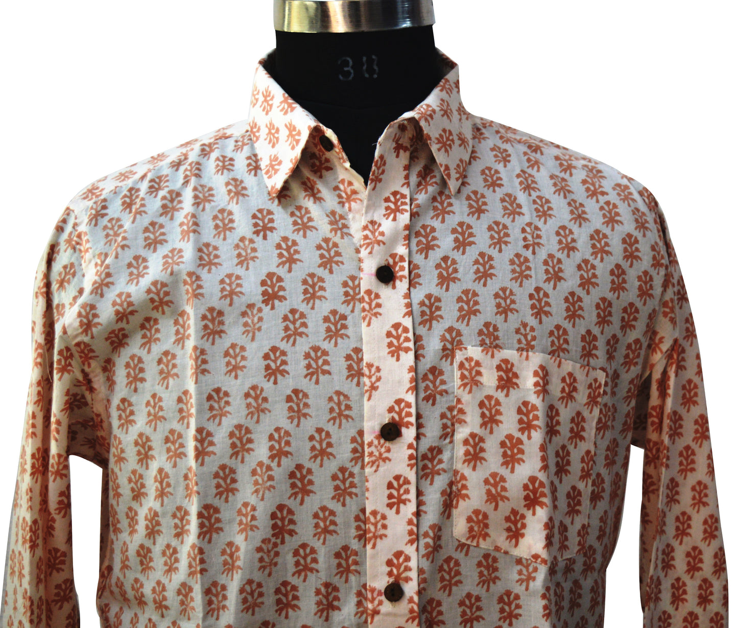 Men's Cotton Shirt Slim Fit Full Sleeves Traditional Block Printed Button Down Skin Friendly Cotton fabric Shirt