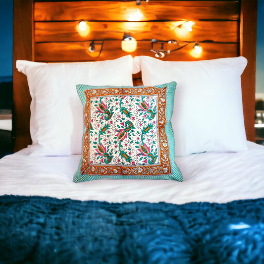 Cotton Cushion Cover Traditional Hand Block Printed Suitable for Bed Room,Living Room,Sofa Car Couch 16x16