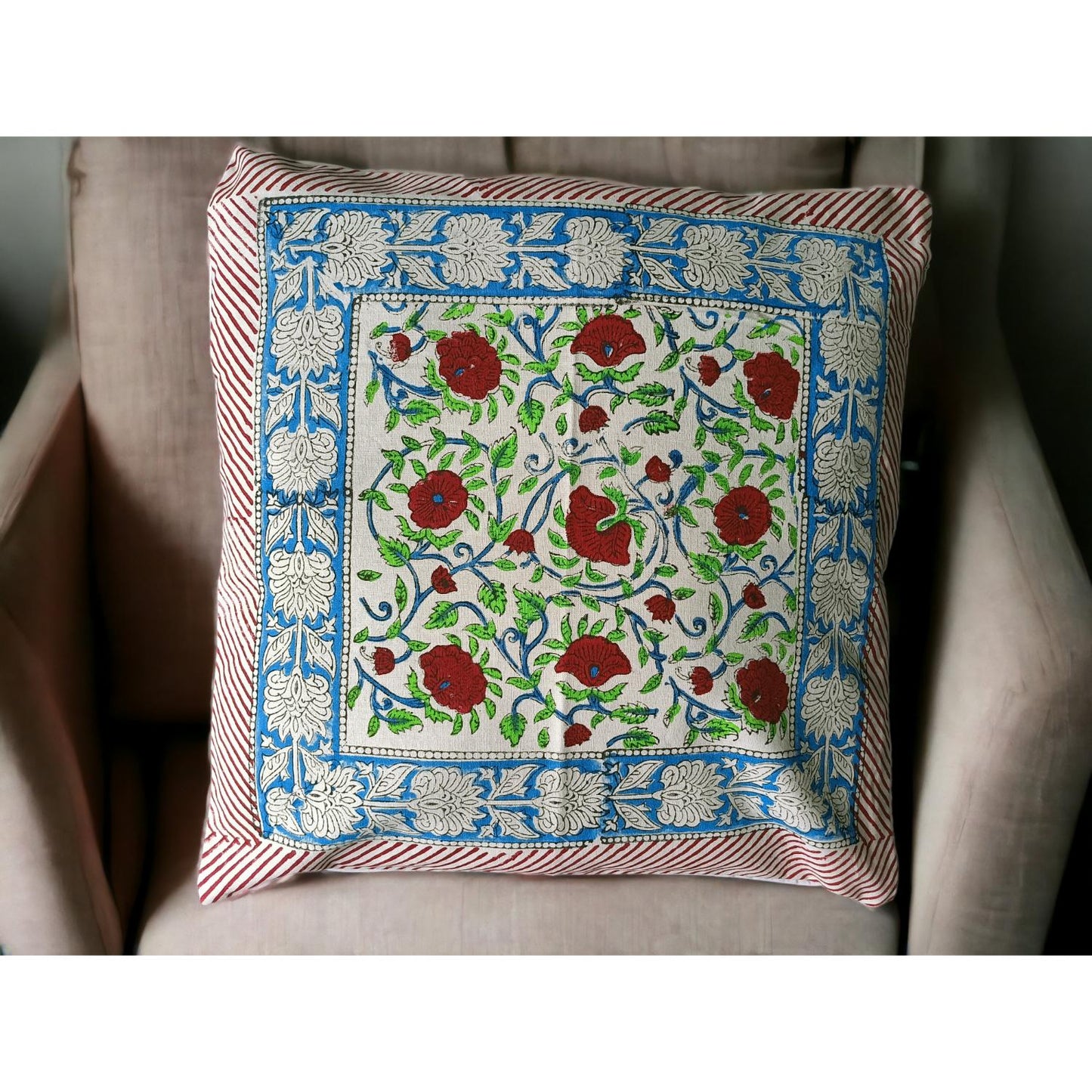 Cotton Cushion Cover Traditional Hand Block Printed Suitable for Bed Room,Living Room,Sofa Car Couch 16x16