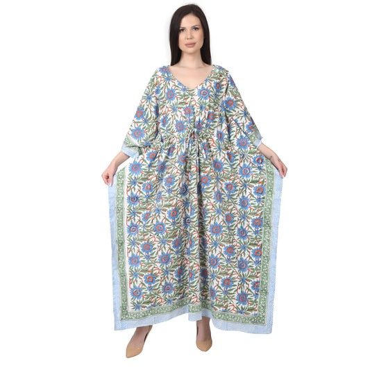 Hand Block Print Cotton Caftans For Women Free Size Vintage traditonal art Maxi gown sleepwear Night gown Kaftan dress