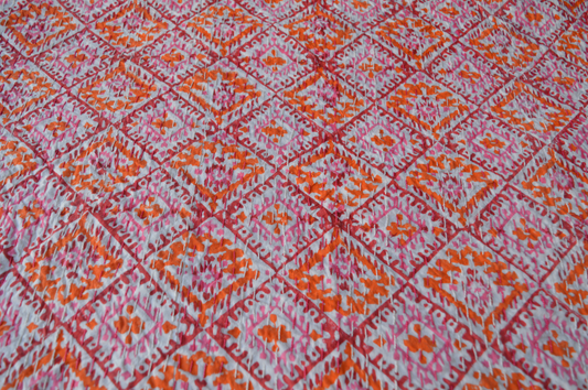 Handmade Cotton Kantha Bedspread Quilt Handmade Throw Blanket Gudari Traditional block Printed