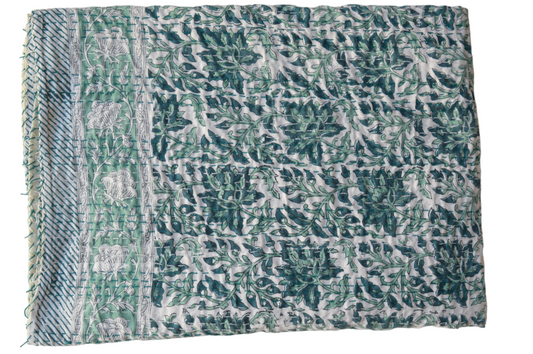 Handmade Cotton Kantha Bedspread Quilt Handmade Throw Blanket Gudari Traditional block Printed