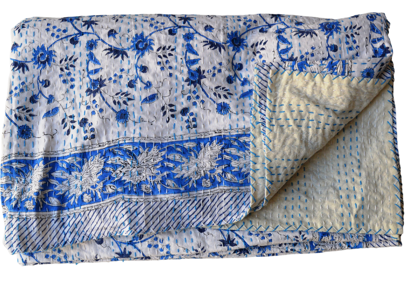 Handmade Cotton Kantha Bedspread Quilt Handmade Throw Blanket Gudari Traditional block Printed