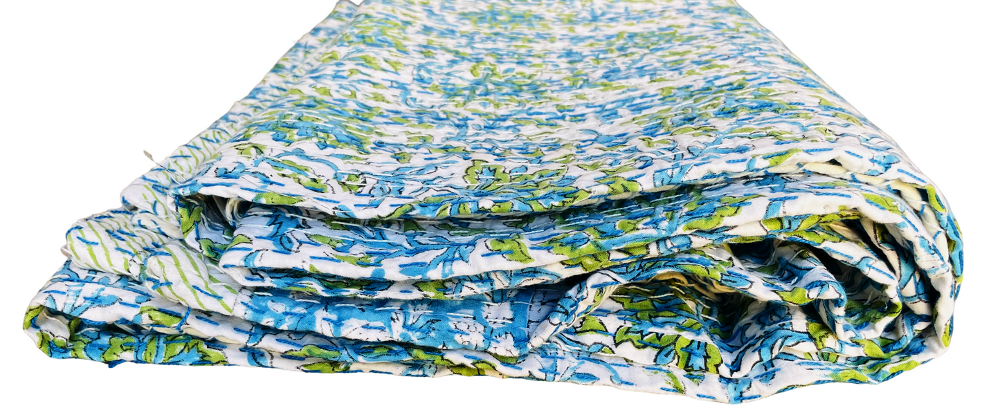Handmade Cotton Kantha Bedspread Quilt Handmade Throw Blanket Gudari Traditional block Printed