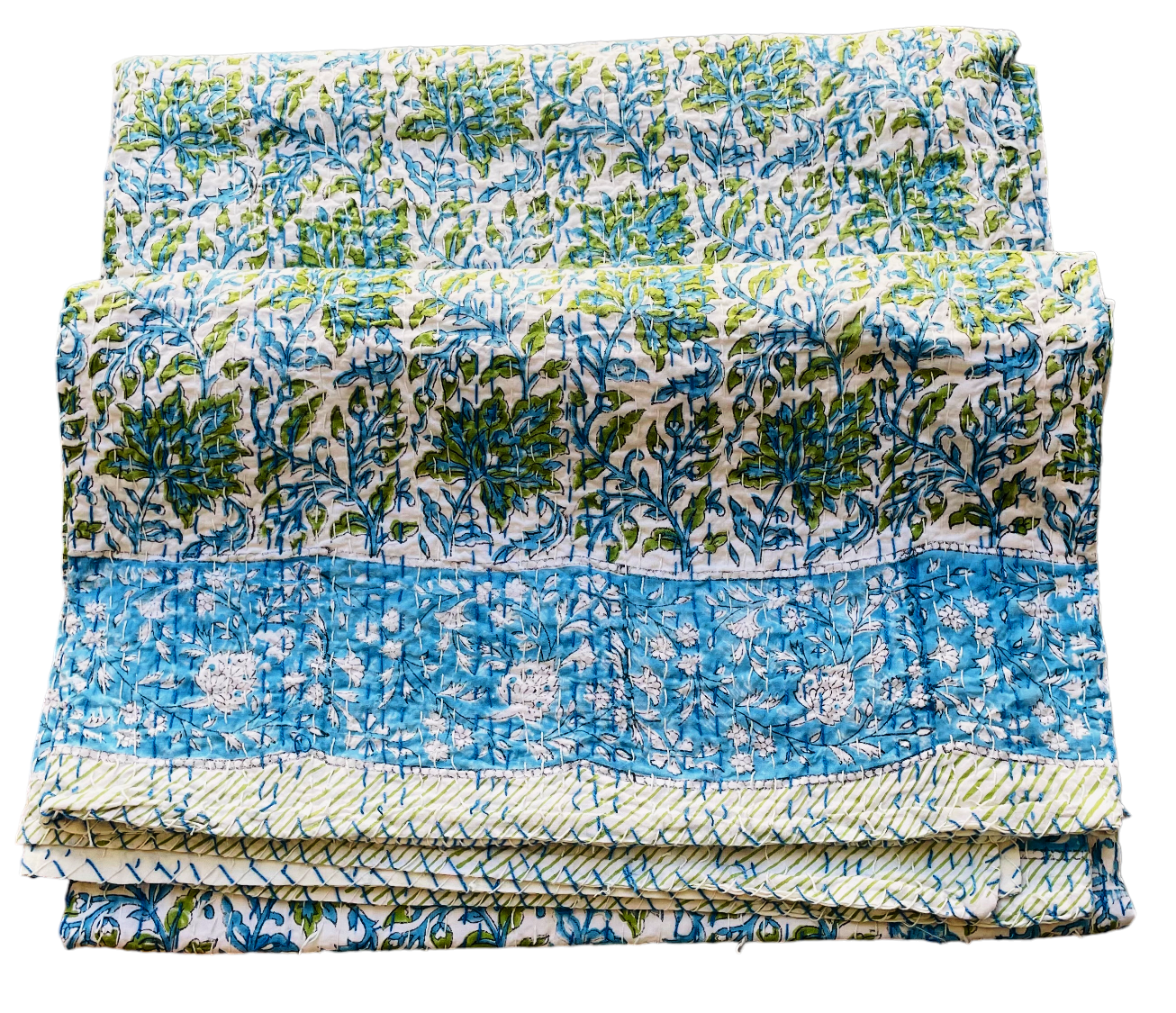 Handmade Cotton Kantha Bedspread Quilt Handmade Throw Blanket Gudari Traditional block Printed