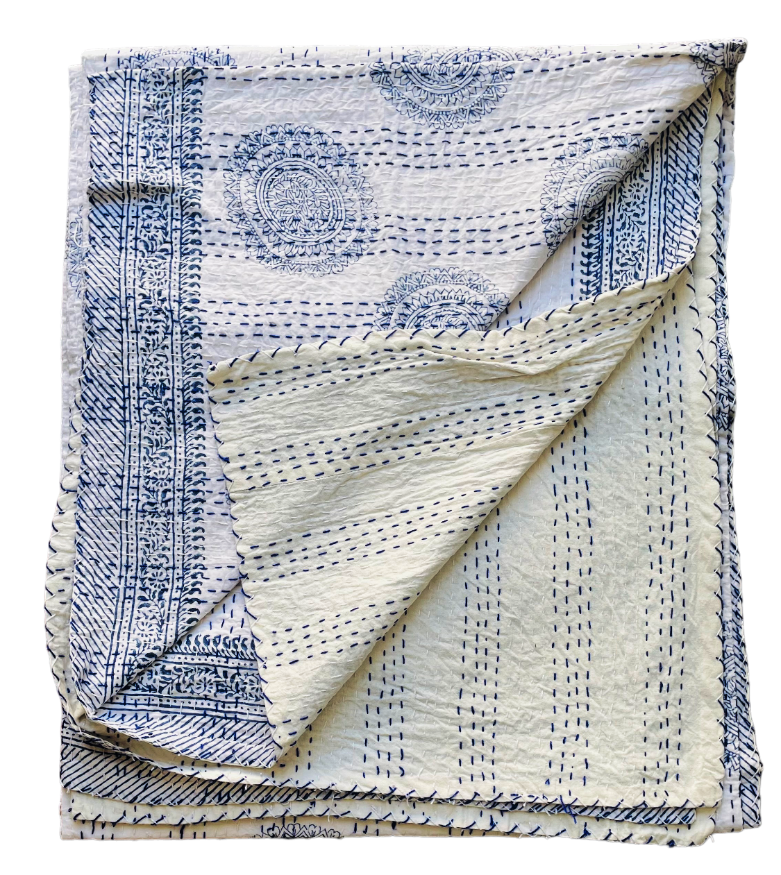 Handmade Cotton Kantha Bedspread Quilt Handmade Throw Blanket Gudari Traditional block Printed