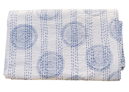 Handmade Cotton Kantha Bedspread Quilt Handmade Throw Blanket Gudari Traditional block Printed