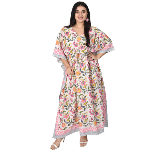 Hand Block Print Cotton Caftans For Women Free Size