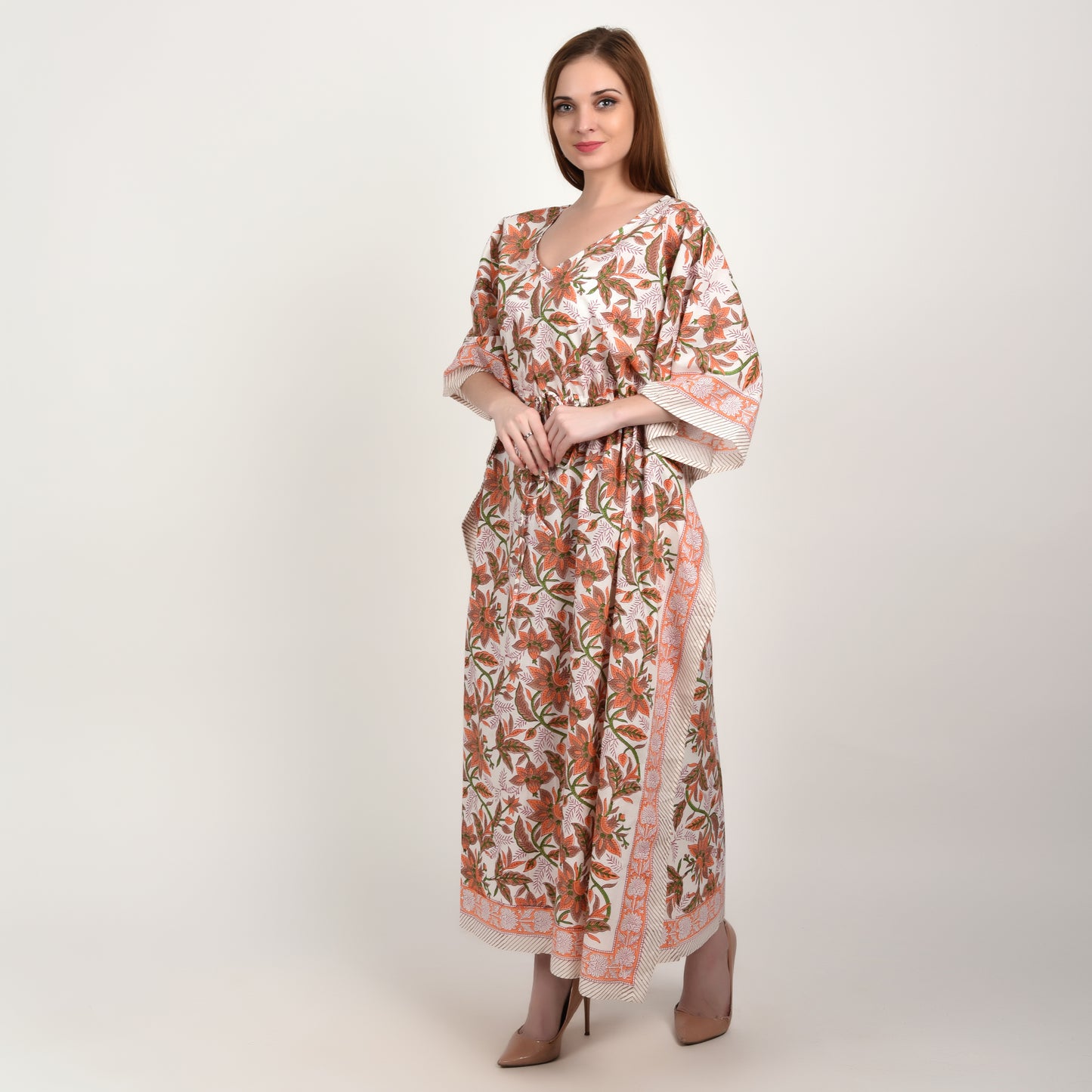 Hand Block Print Cotton Caftans For Women Free Size Vintage traditonal art Maxi gown sleepwear Night gown Kaftan dress