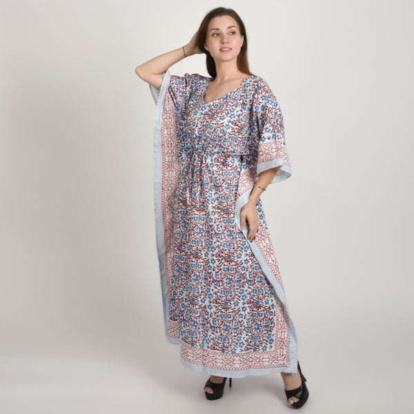Hand Block Print Cotton Caftans For Women Free Size Vintage traditonal art Maxi gown sleepwear Night gown Kaftan dress