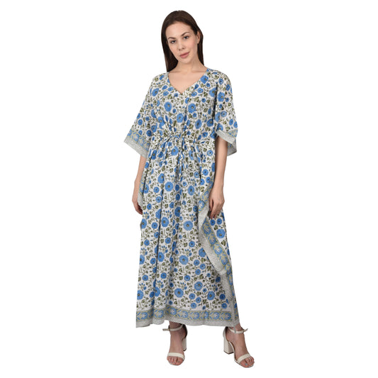 Hand Block Print Cotton Caftans For Women Free Size Vintage traditonal art Maxi gown sleepwear Night gown Kaftan dress