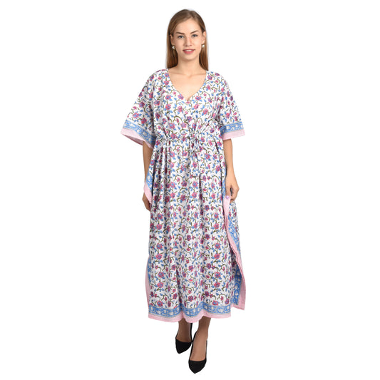 Hand Block Print Cotton Caftans For Women Free Size Vintage traditonal art Maxi gown sleepwear Night gown Kaftan dress