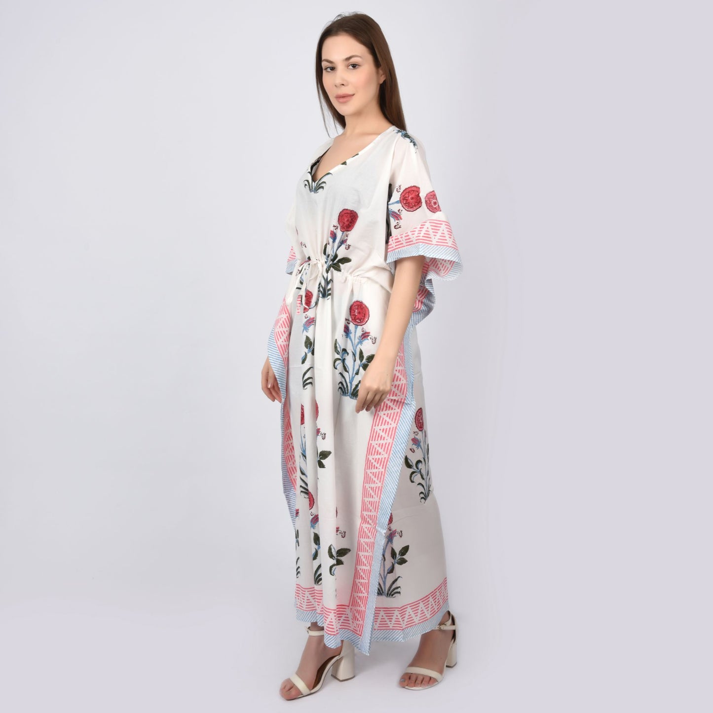Hand Block Print Cotton Caftans For Women Free Size Vintage traditonal art Maxi gown sleepwear Night gown