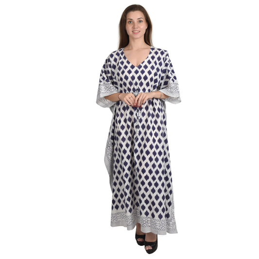Hand Block Print Cotton Caftans For Women Free Size Vintage traditonal art Maxi gown sleepwear Night gown