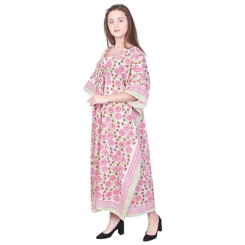 Hand Block Print Cotton Caftans For Women Free Size Maxi Traditional dress