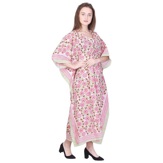 Hand Block Print Cotton Caftans For Women Free Size Maxi Traditional dress