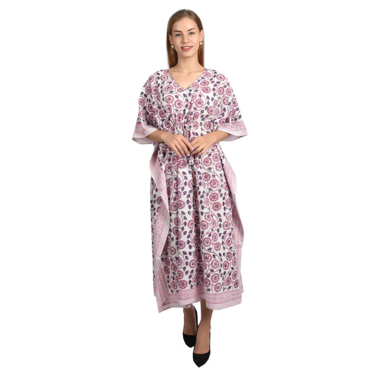 Hand Block Print Cotton Caftans For Women Free Size Vintage traditonal art Maxi gown sleepwear Night gown