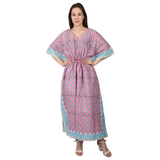 Hand Block Print Cotton Caftans For Women Free Size Maxi Traditional dress sleep wear Maxi Gown