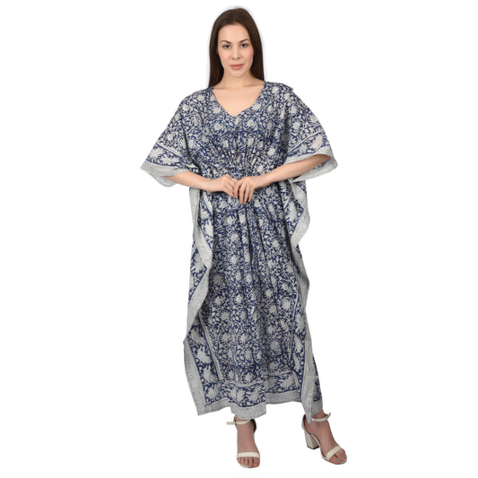 Hand Block Print Cotton Caftans For Women Free Size Vintage traditonal art Maxi gown sleepwear Night gown