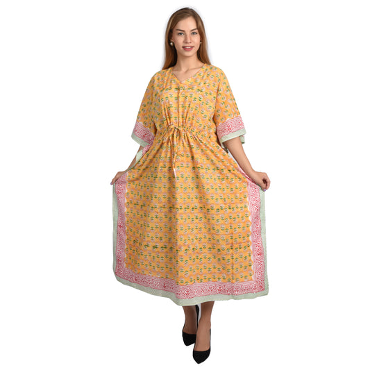 Hand Block Print Cotton Caftans For Women Free Size Vintage traditonal art Maxi gown sleepwear Night gown dress