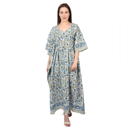 Hand Block Print Cotton Caftans For Women Free Size Vintage traditonal art Maxi gown sleepwear Night gown Kaftan dress