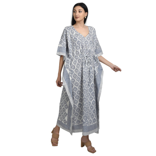 Hand Block Print Cotton Caftans For Women Free Size Sleepwear Vintage traditonal art