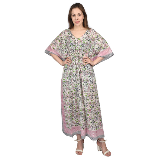 Hand Block Print Cotton Caftans For Women Free Size Vintage traditonal art Maxi gown sleepwear Night gown Kaftan dress