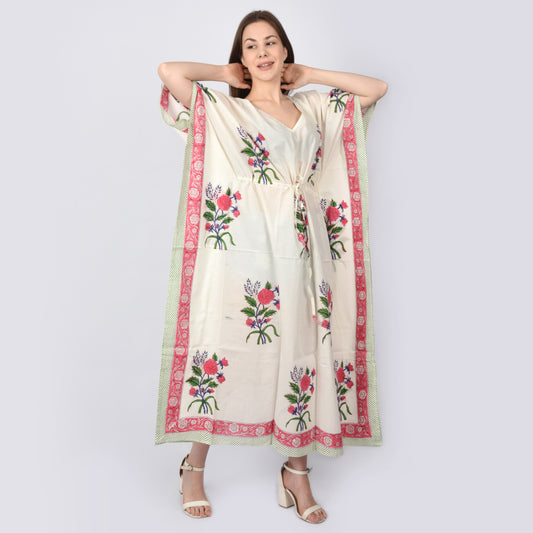 Hand Block Print Cotton Caftans For Women Free Size Vintage traditonal art Maxi gown sleepwear Night gown Kaftan dress
