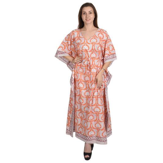Hand Block Print Cotton Caftans For Women Free Size Vintage traditonal art Maxi gown sleepwear Night gown Kaftan dress