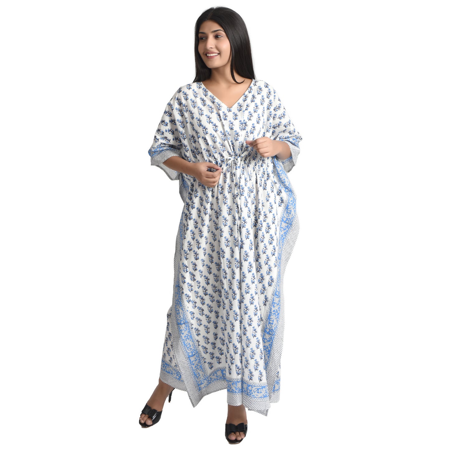 Hand Block Print Cotton Caftans For Women Free Size Vintage traditonal art Maxi gown sleepwear Night gown Kaftan dress