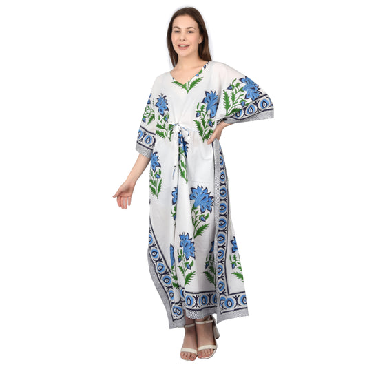 Hand Block Print Cotton Caftans For Women Free Size Maxi Traditional dress sleep wear Maxi Gown