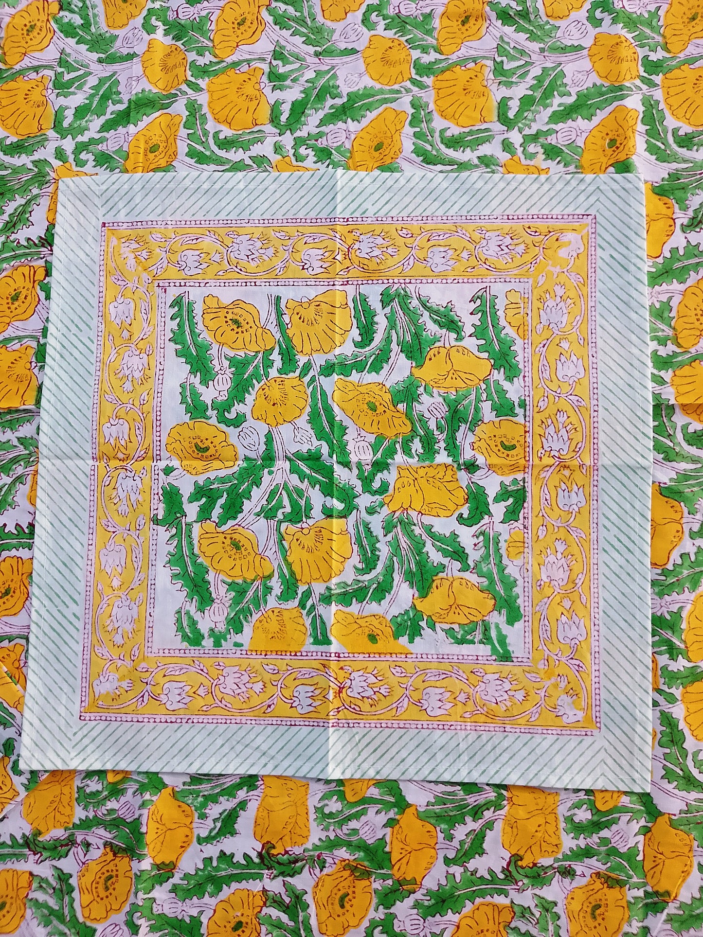 Indian Hand Block Traditional Printed Tablecloth Handmade Cotton Floral 6 Seater Tabletop Decorative for Dinning Table 60 * 90 Inches with Nepkins