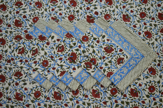 Indian Hand Block Traditional Printed Tablecloth Handmade Cotton Floral 6 Seater Tabletop Decorative for Dinning Table 60 * 90 Inches with Nepkins