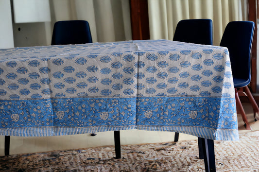 Indian Hand Block Traditional Printed Tablecloth Handmade Cotton Floral 6 Seater Tabletop Decorative for Dinning Table 60 * 90 Inches with Nepkins