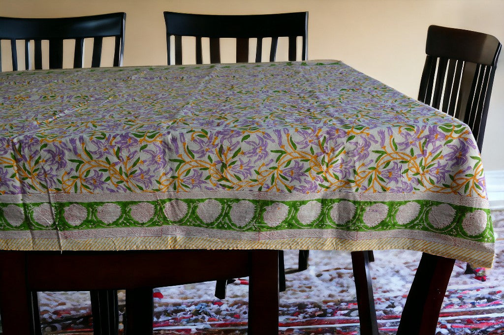 Indian Hand Block Traditional Printed Tablecloth Handmade Cotton Floral 6 Seater Tabletop Decorative for Dinning Table 60 * 90 Inches with Nepkins