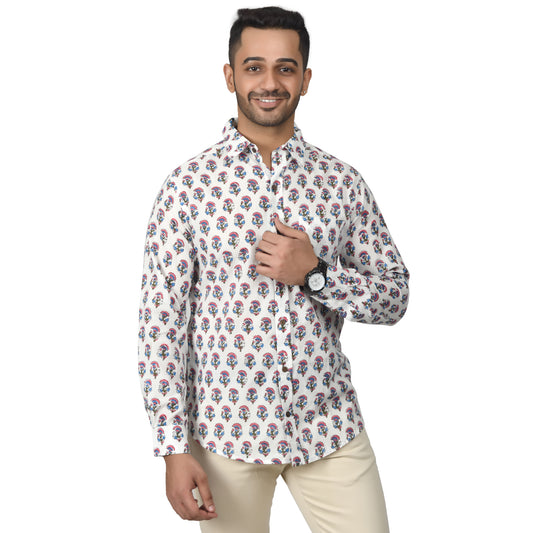 Men's Cotton Shirt Slim Fit Full Sleeves Traditional Block Printed Button Down Skin Friendly Cotton fabric Shirt