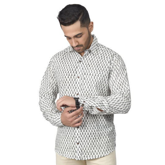 Men's Cotton Shirt Slim Fit Full Sleeves Traditional Block Printed Button Down Skin Friendly Cotton fabric Shirt