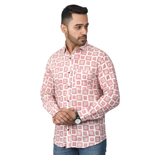 Men's Cotton Shirt Slim Fit Full Sleeves Traditional Block Printed Button Down Skin Friendly Cotton fabric Shirt