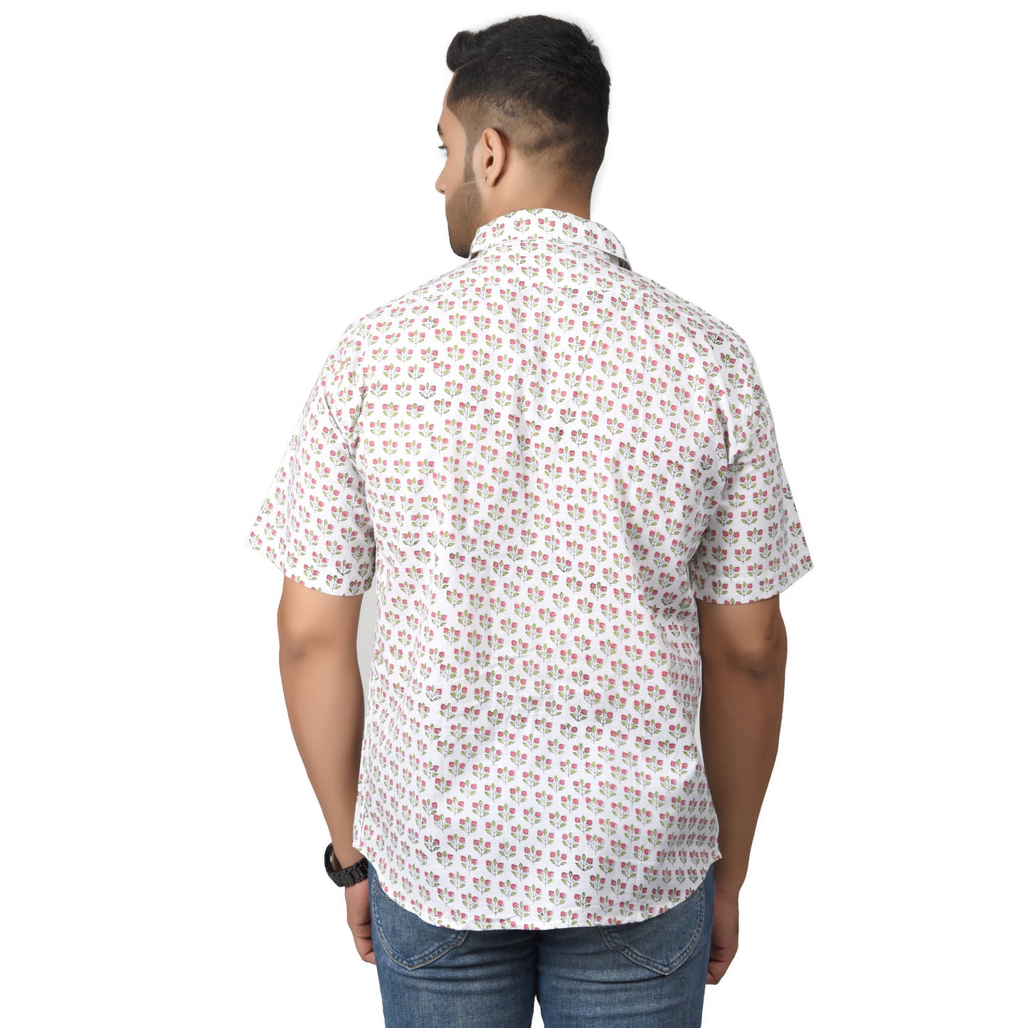 Men's Cotton Half Shirt Slim Fit Half Sleeves Traditional Block Printed Button Down Skin Friendly Cotton fabric Half Shirt