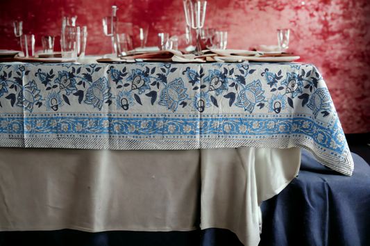 Indian Hand Block Traditional Printed Tablecloth Handmade Cotton Floral 6 Seater Tabletop Decorative for Dinning Table 60 * 90 Inches with Nepkins